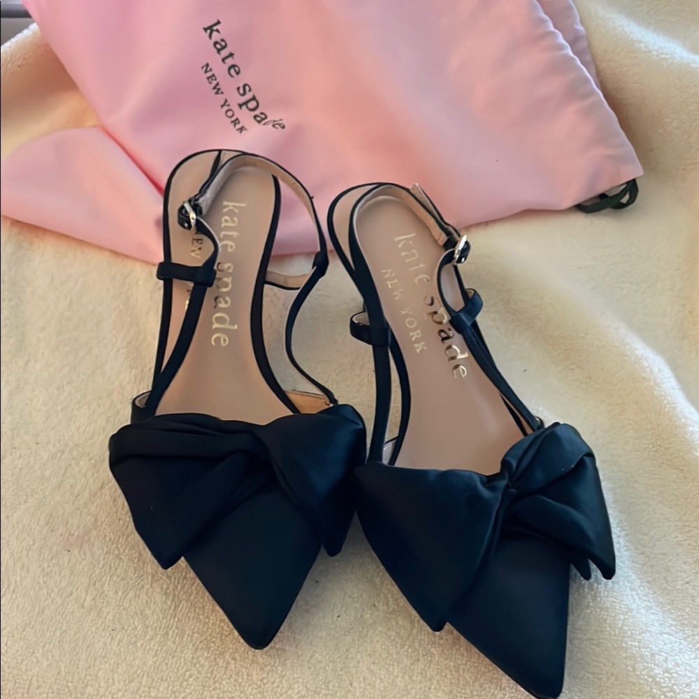 Kate Spade Marseille Black Kitten Heels with Bow Detail